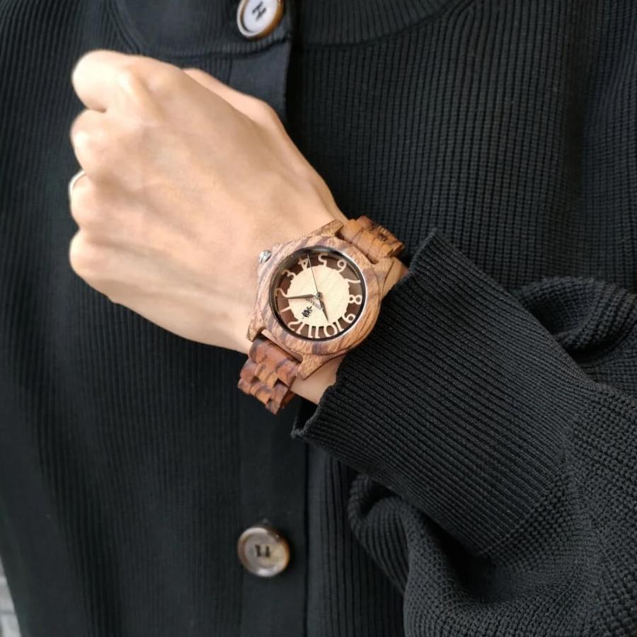 腕時計 木製 レディース ブランド クォーツ Freiheit Zebrawood スケルトン仕様 ゼブラウッドの木製腕時計 34mm 女性向け 日本製 おしゃれ アインバンド EINBANDの画像