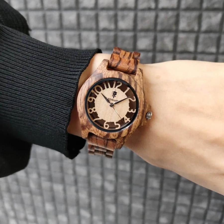 腕時計 木製 レディース ブランド クォーツ Freiheit Zebrawood スケルトン仕様 ゼブラウッドの木製腕時計 34mm 女性向け 日本製 おしゃれ アインバンド EINBANDの画像