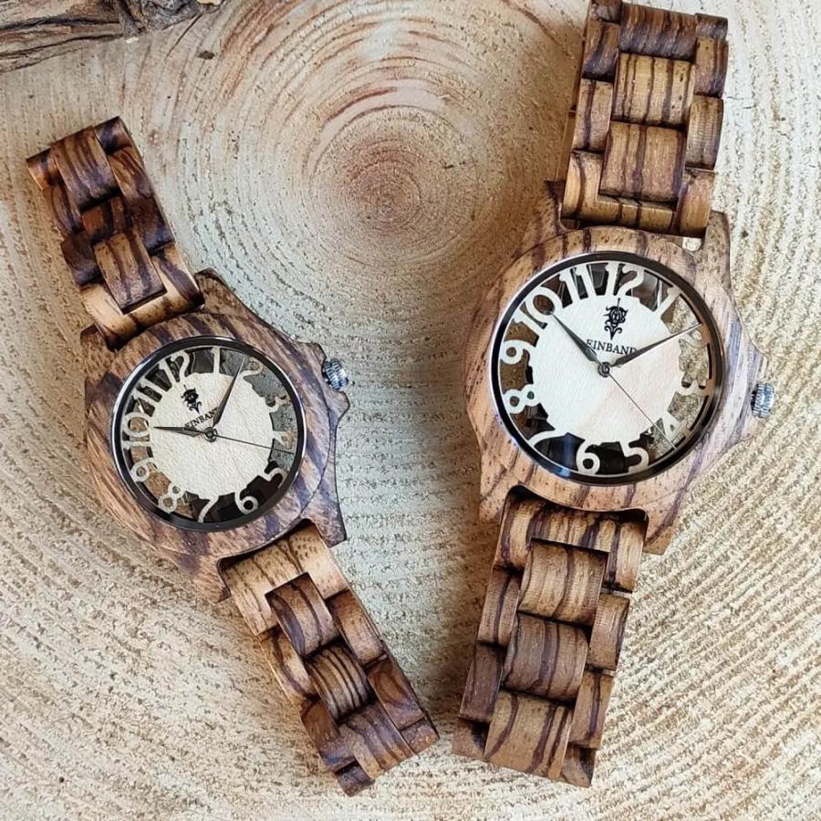 腕時計 木製 レディース ブランド クォーツ Freiheit Zebrawood スケルトン仕様 ゼブラウッドの木製腕時計 34mm 女性向け 日本製 おしゃれ アインバンド EINBANDの画像