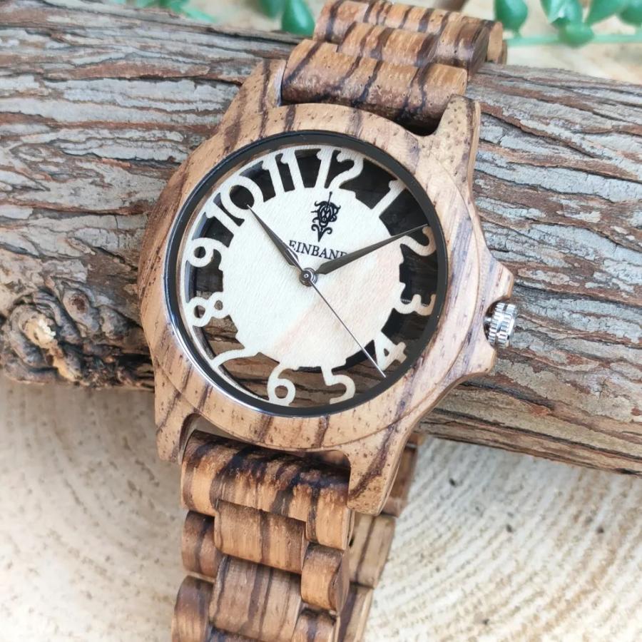 腕時計 木製 メンズ ブランド クォーツ Freiheit Zebrawood スケルトン