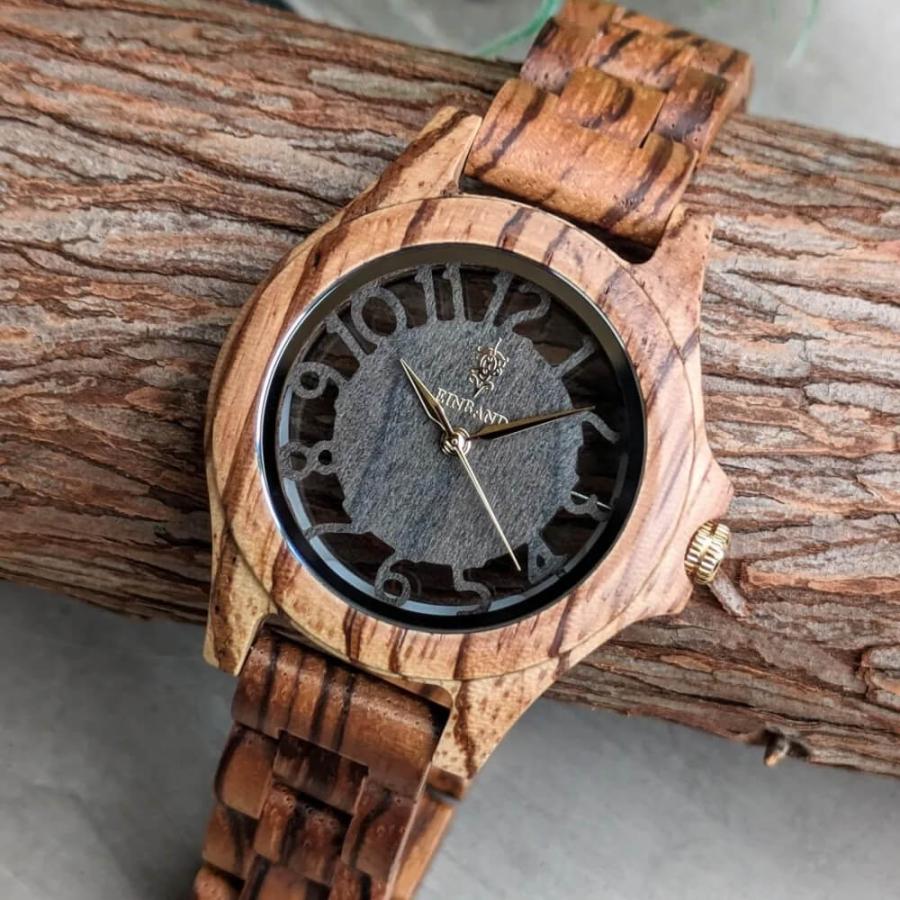 腕時計 木製 レディース Freiheit Zebrawood スケルトン仕様 ゼブラウッドの木製腕時計 サンダルウッド文字盤 34mm 女性向け 日本製 アインバンド EINBAND