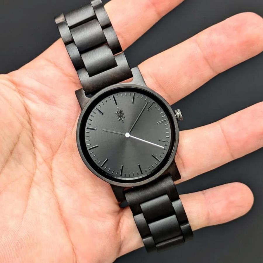 腕時計 木製 メンズ ブランド Reise グラデーションブラック文字盤×サンダルウッドの木製腕時計 40mm 男性向け 日本製 アインバンド EINBANDの画像