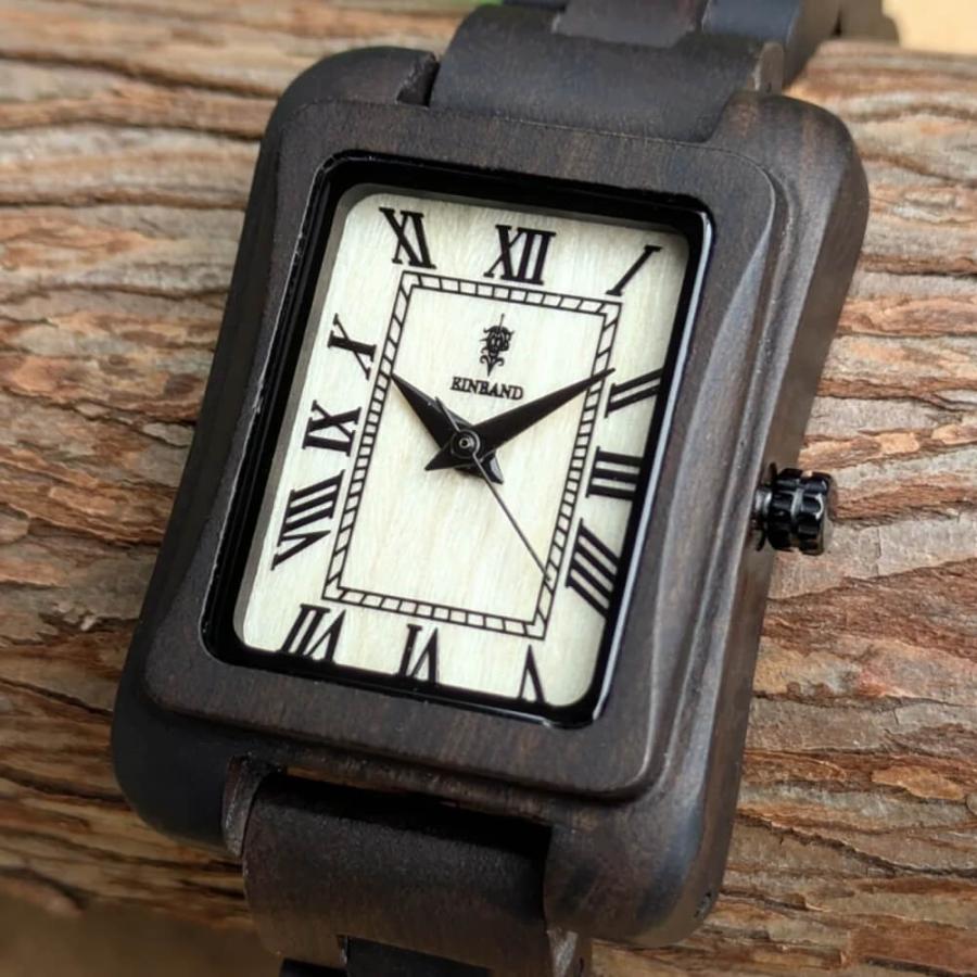 腕時計 木製 レディース ブランド Licht Sandalwood メイプルウッド文字盤 スクエア木製腕時計 36×26mm 女性向け 日本製 アインバンド EINBANDの画像