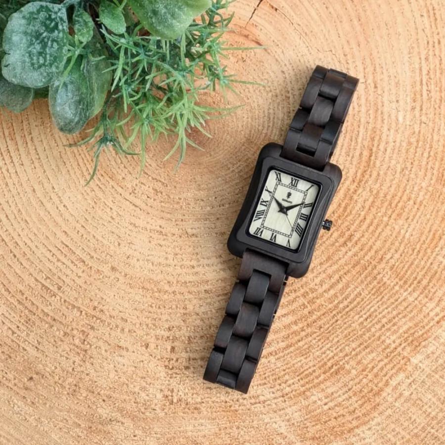腕時計 木製 レディース ブランド Licht Sandalwood メイプルウッド文字盤 スクエア木製腕時計 36×26mm 女性向け 日本製 アインバンド EINBANDの画像