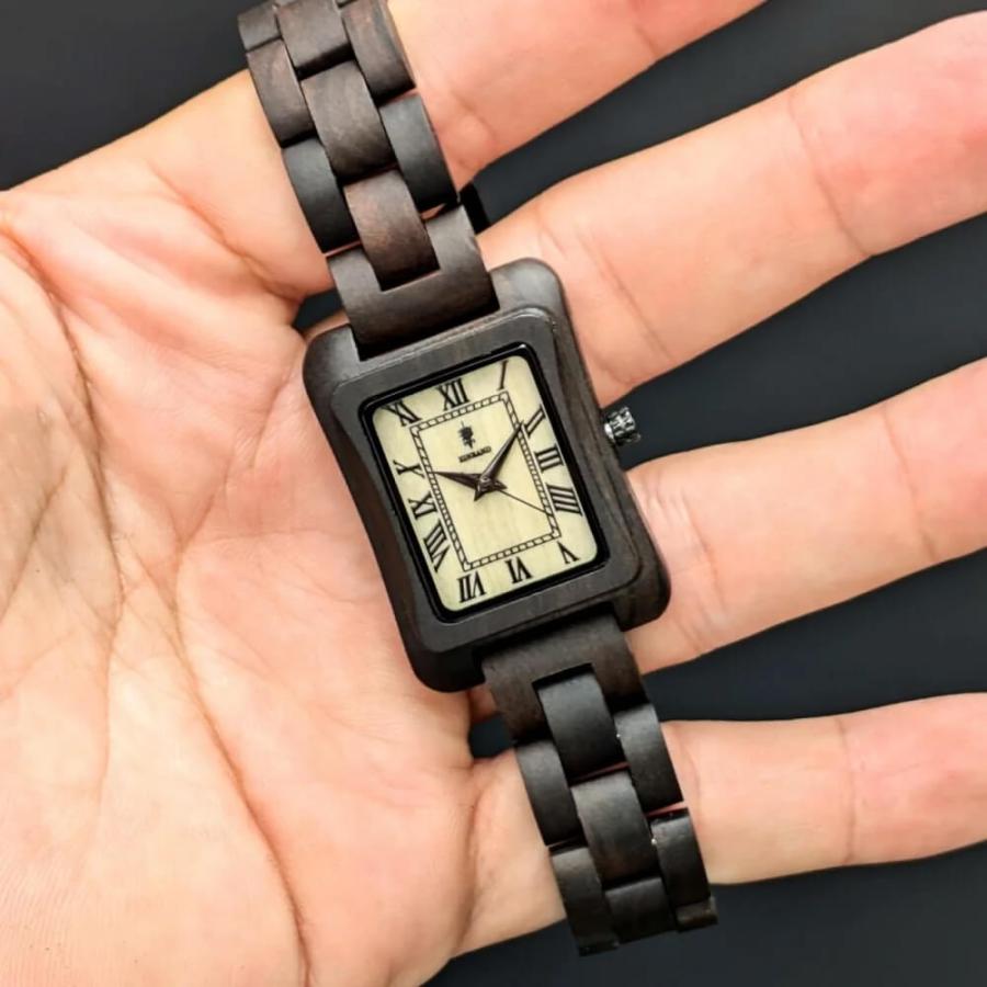 腕時計 木製 レディース ブランド Licht Sandalwood メイプルウッド文字盤 スクエア木製腕時計 36×26mm 女性向け 日本製 アインバンド EINBANDの画像