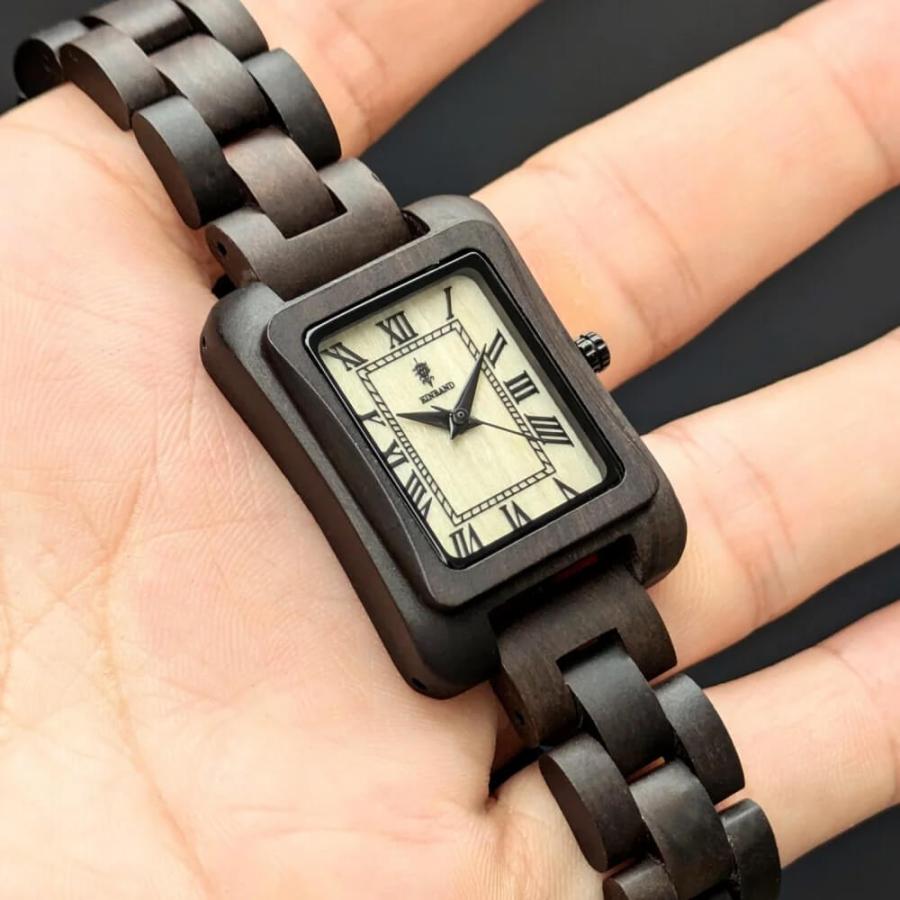 腕時計 木製 レディース ブランド Licht Sandalwood メイプルウッド文字盤 スクエア木製腕時計 36×26mm 女性向け 日本製 アインバンド EINBANDの画像