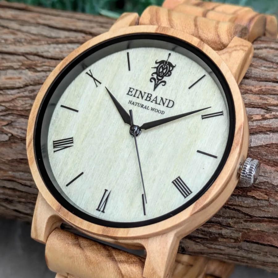 腕時計 木製 メンズ ブランド Reise Olive オリーブの木製腕時計 40mm 男性向け 日本製 アインバンド EINBANDの画像