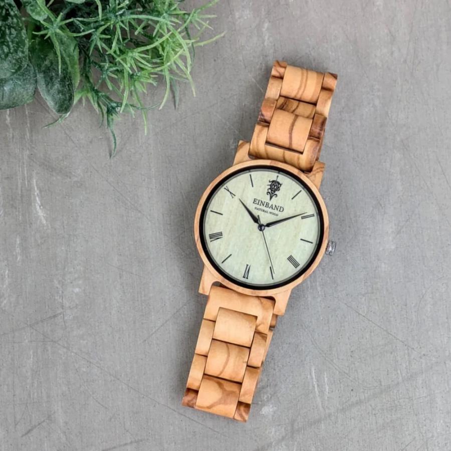 腕時計 木製 メンズ ブランド Reise Olive オリーブの木製腕時計 40mm 男性向け 日本製 アインバンド EINBANDの画像