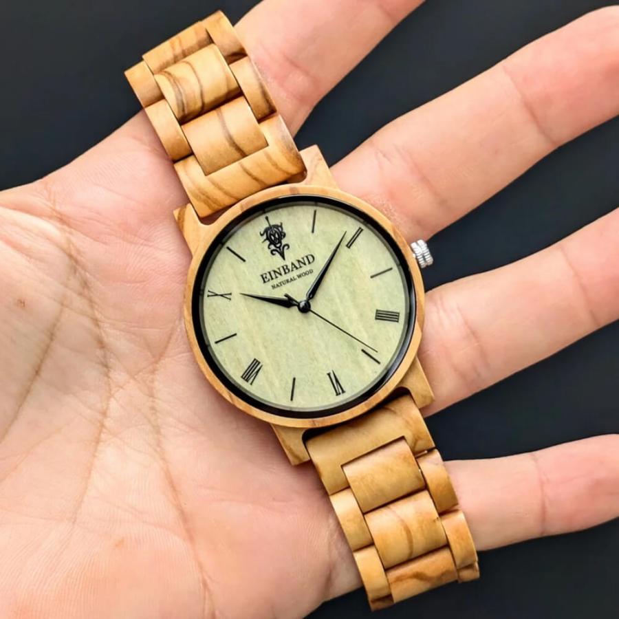 腕時計 木製 メンズ ブランド Reise Olive オリーブの木製腕時計 40mm 男性向け 日本製 アインバンド EINBANDの画像