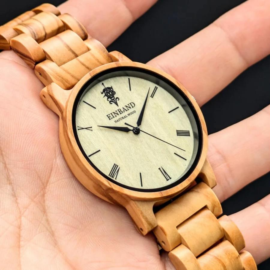 腕時計 木製 メンズ ブランド Reise Olive オリーブの木製腕時計 40mm 男性向け 日本製 アインバンド EINBANDの画像