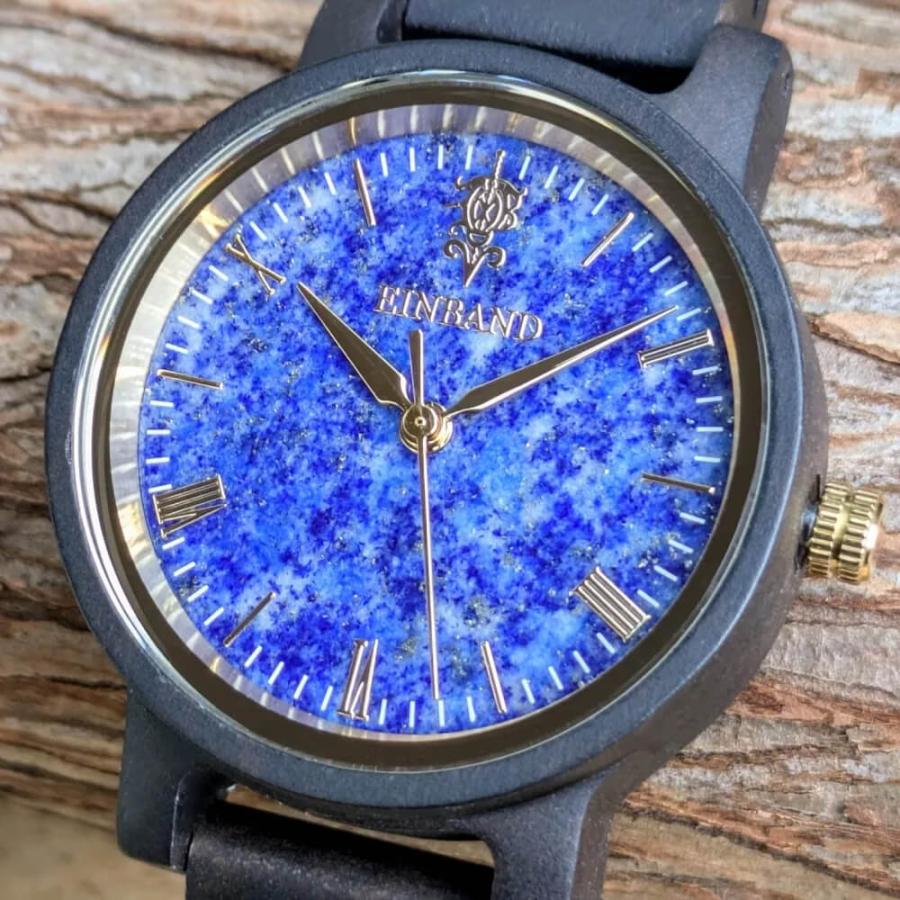 腕時計 木製 レディース ブランド Reise ラピスラズリとサンダルウッドの木製腕時計 32mm 女性向け 日本製 アインバンド EINBANDの画像