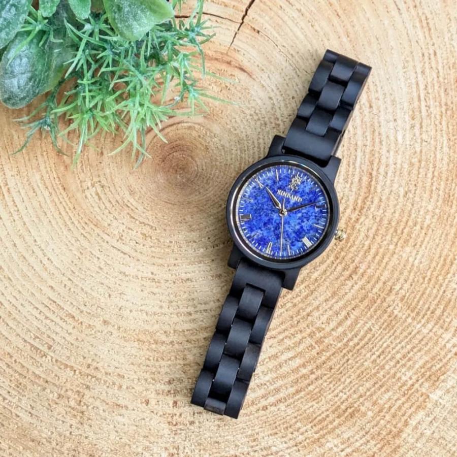 腕時計 木製 レディース ブランド Reise ラピスラズリとサンダルウッドの木製腕時計 32mm 女性向け 日本製 アインバンド EINBANDの画像