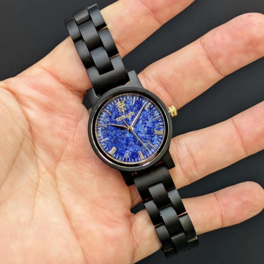 腕時計 木製 レディース ブランド Reise ラピスラズリとサンダルウッドの木製腕時計 32mm 女性向け 日本製 アインバンド EINBANDの画像