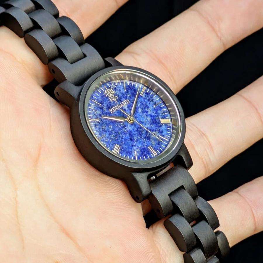 腕時計 木製 レディース ブランド Reise ラピスラズリとサンダルウッドの木製腕時計 32mm 女性向け 日本製 アインバンド EINBANDの画像