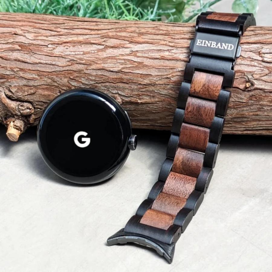 Pixel Watch バンド 木製 軽量 高級 天然木 Pixel Watch1/2/3/4対応 メンズ レディース 日本製 EINBAND エボニーウッド クルミ グーグルの画像