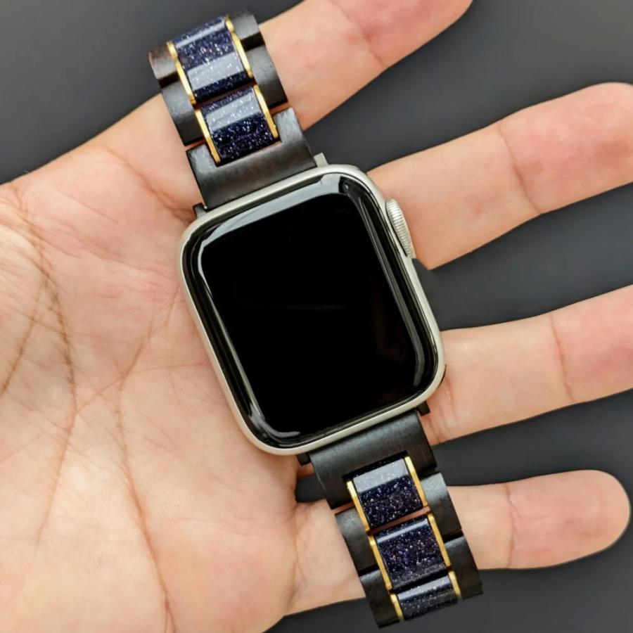 アップルウォッチ バンド 木製 ブルーサンドストーン エボニーウッド 38 40 41 42 44 45 46 49 mm ウルトラ se 日本製 おしゃれ アインバンド EINBANDの画像