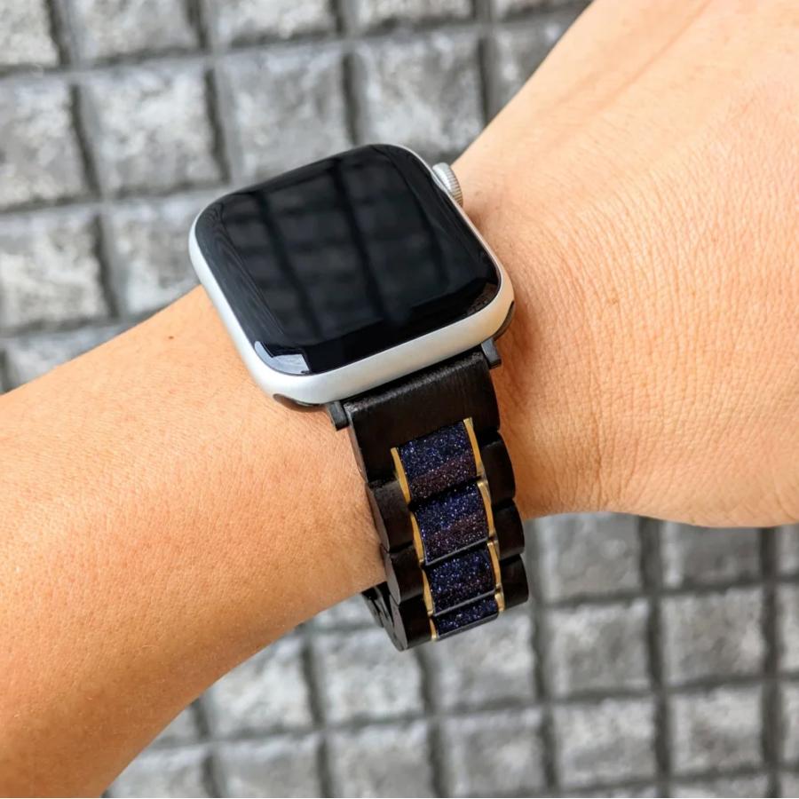 アップルウォッチ バンド 木製 ブルーサンドストーン エボニーウッド 38 40 41 42 44 45 46 49 mm ウルトラ se 日本製 おしゃれ アインバンド EINBANDの画像
