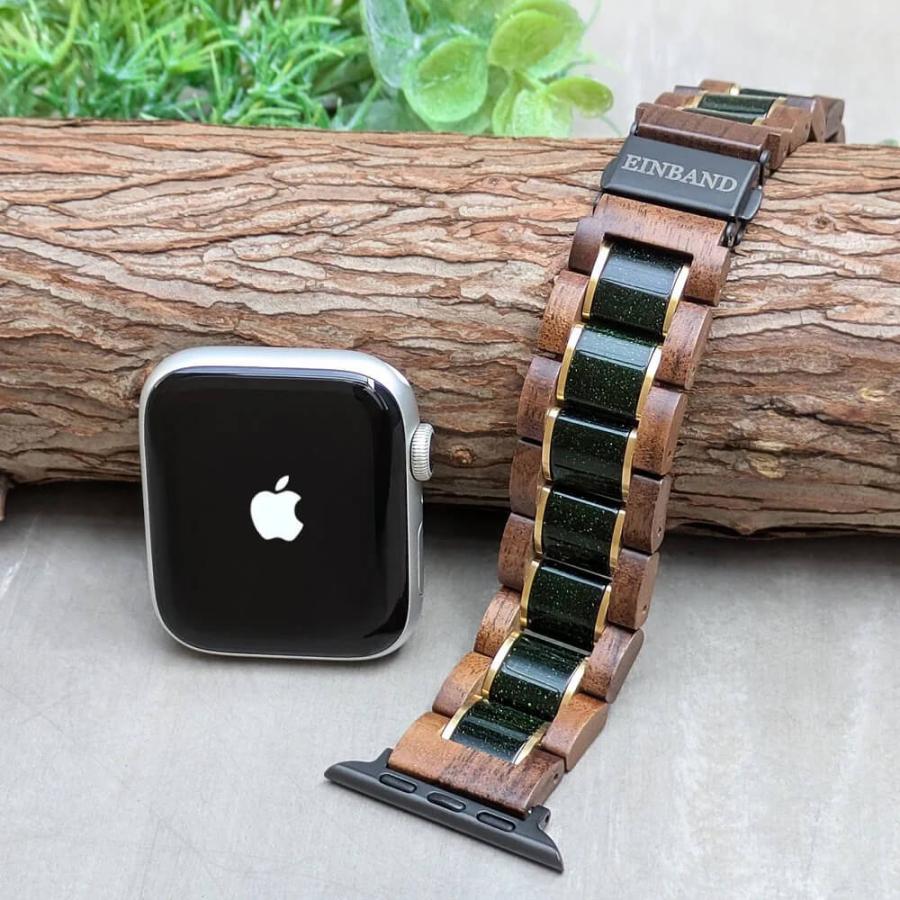 アップルウォッチ バンド 木製 グリーンサンドストーン クルミ 38mm 40mm 41mm 42mm 44mm 45mm 46mm 49mm ウルトラ se 日本製 おしゃれ アインバンド EINBANDの画像