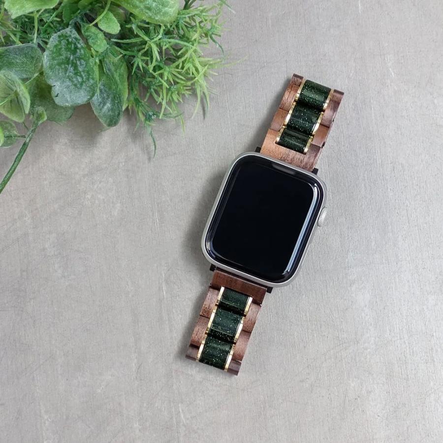 アップルウォッチ バンド 木製 グリーンサンドストーン クルミ 38mm 40mm 41mm 42mm 44mm 45mm 46mm 49mm ウルトラ se 日本製 おしゃれ アインバンド EINBANDの画像
