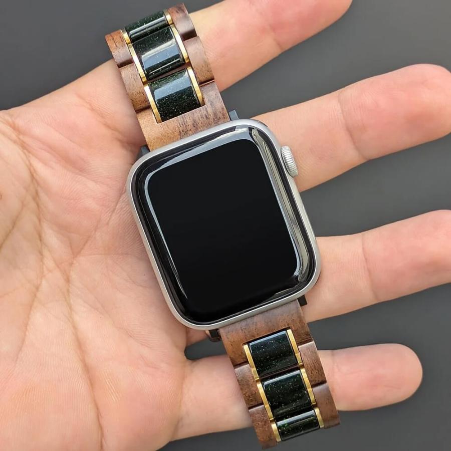 アップルウォッチ バンド 木製 グリーンサンドストーン クルミ 38mm 40mm 41mm 42mm 44mm 45mm 46mm 49mm ウルトラ se 日本製 おしゃれ アインバンド EINBANDの画像