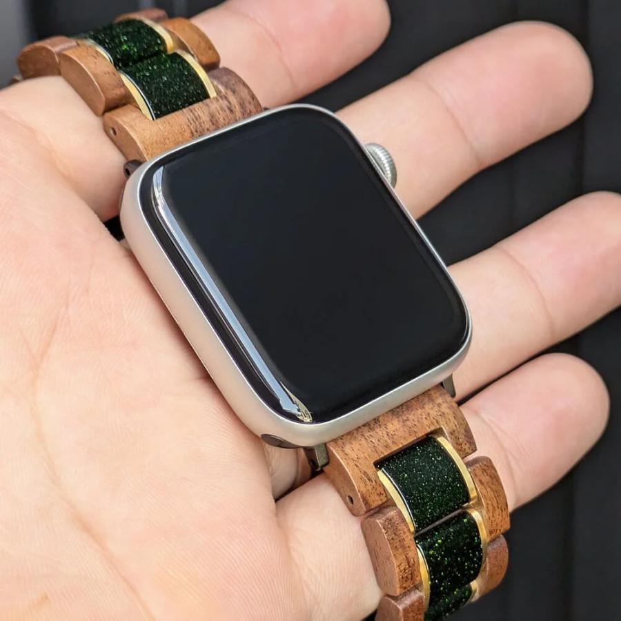アップルウォッチ バンド 木製 グリーンサンドストーン クルミ 38mm 40mm 41mm 42mm 44mm 45mm 46mm 49mm ウルトラ se 日本製 おしゃれ アインバンド EINBANDの画像