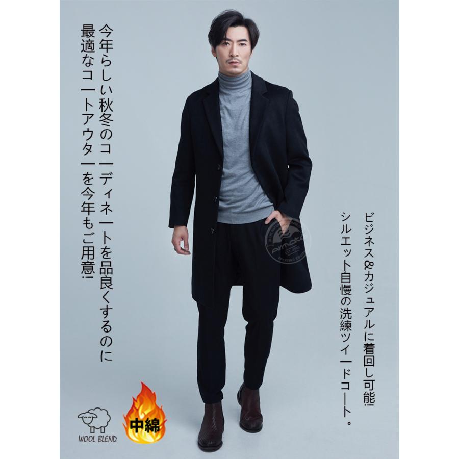 ウールコート メンズ チェスターコート Wool Blend 中綿入り 中綿ショ一トコ一ト 暖かい 通勤 紳士服 お歳暮
