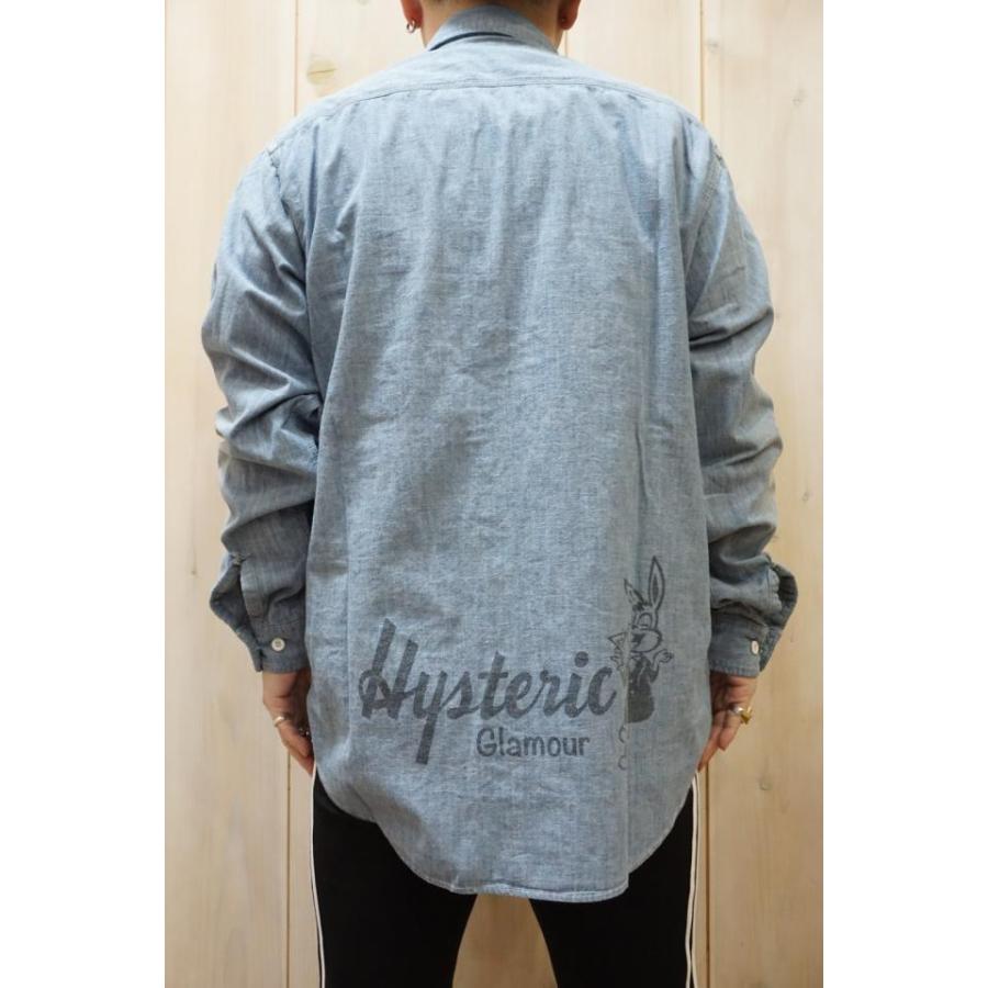 Hysteric Glamour ヒステリックグラマー トップス ah08 Rabbit シャンブレーワークシャツ Salon Blue シャンブレーワークシャツ メンズ