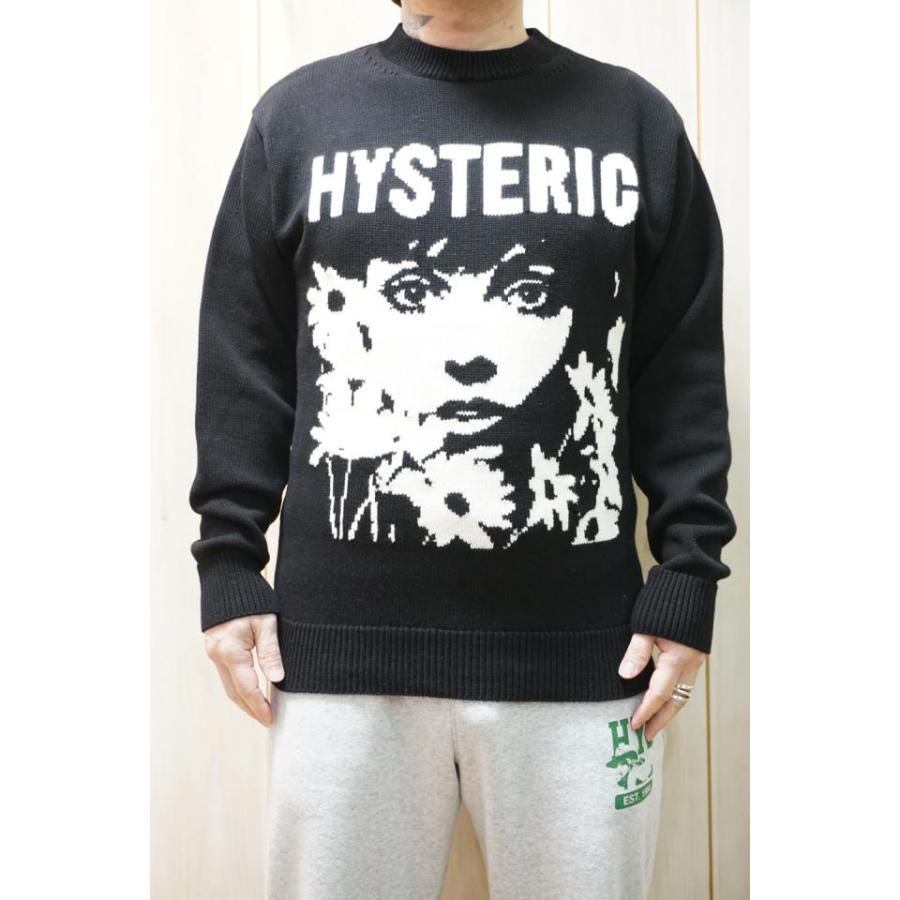HYSTERIC GLAMOUR ヒステリックグラマー NS FLOWER TRAVELING編込 セーター BLACK 正規通販 メンズ