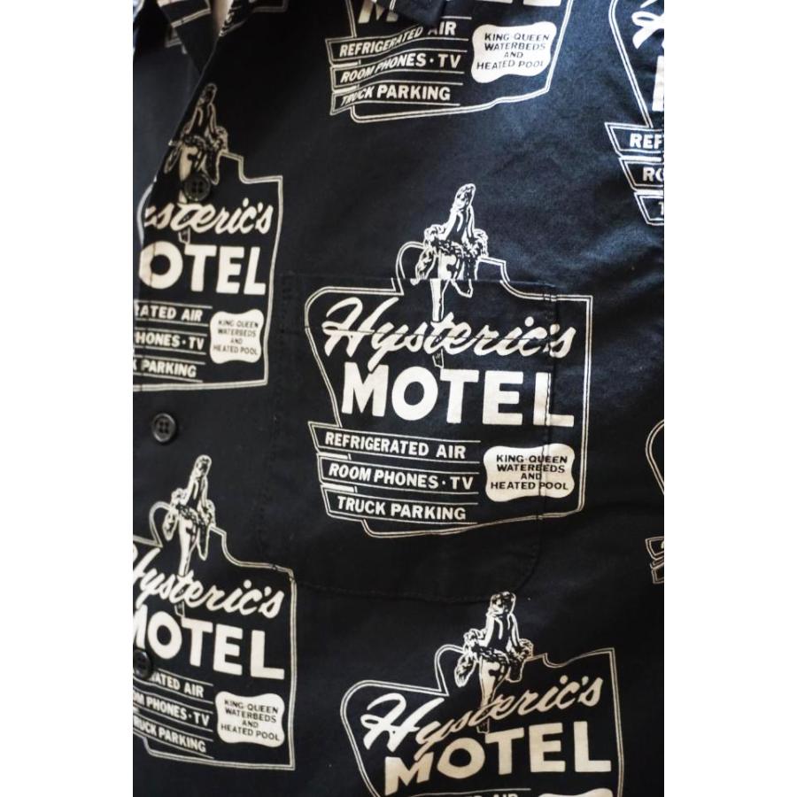 HYSTERIC GLAMOUR ヒステリックグラマー 02241AH06 HYSTERIC MOTEL柄 フラットカラーシャツ BLACK 正規｜molotovcocktail7010｜09