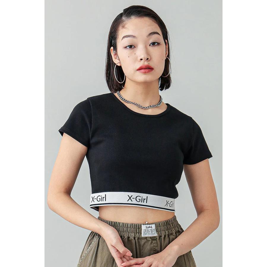 X-girl エックスガール 105242013025 LOGO AND STRIPE CROPPED S/S TOP クロップド丈Tシャツ BL｜molotovcocktail7010｜07