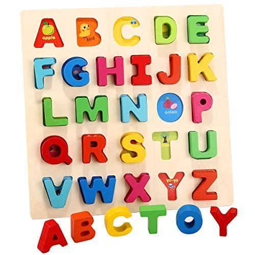 Humerry 木製アルファベットパズル 幼児向け 分厚いabcパズルボード 3 6歳用 教育学習文字 男の子と女の子用 幼稚園パズルギフト 子ども用 パズル Operacioneswp Com