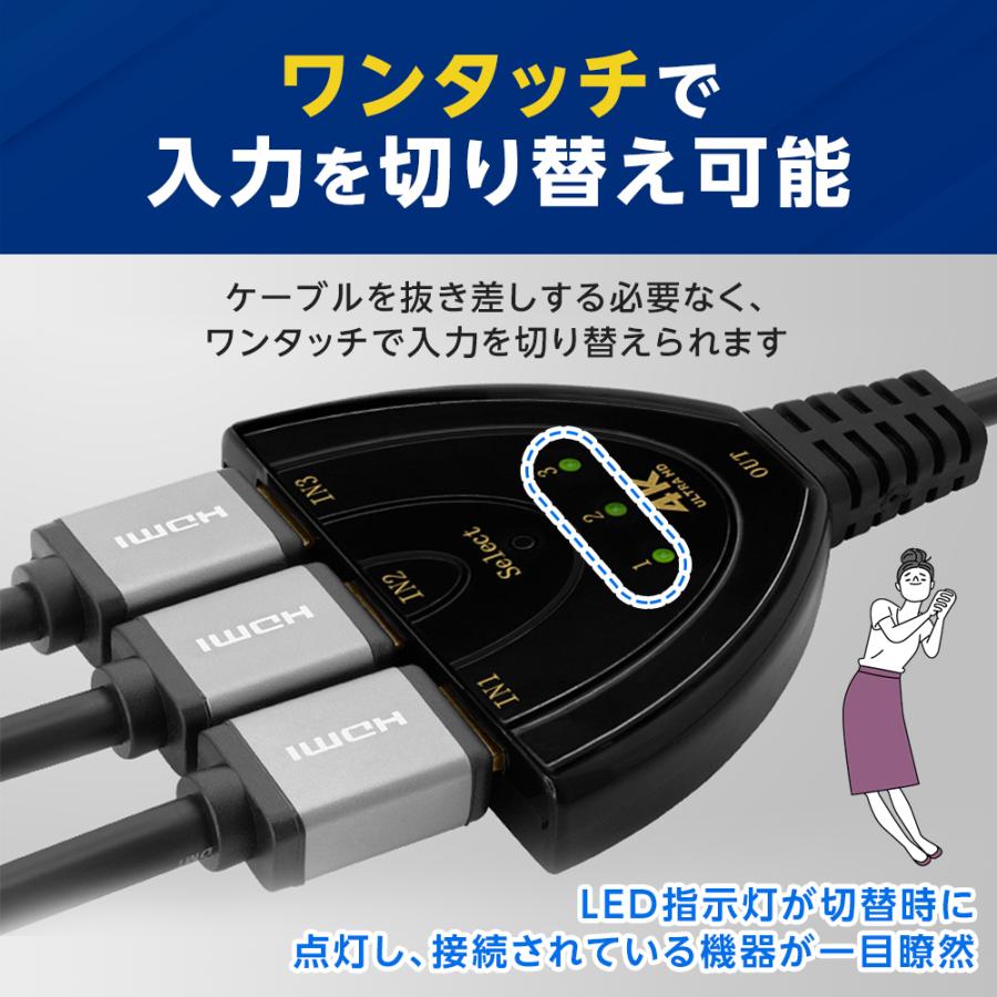 HDMI 切替器 分配器 セレクター 3入力 1出力 手動 スイッチャー｜mom-select｜06