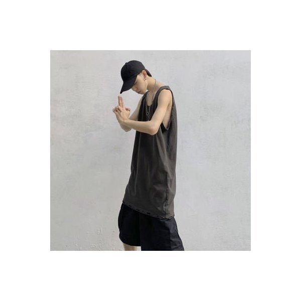 素敵な トップス 送料 メンズ ロングタンクトップ インナー メンズタンクトップ ロング丈 無地 ダメージ加工 レイヤード 重ね着 サーマルカットオフ ゆったり Tシャツ トップス ファッション Www Threeriversofs Com