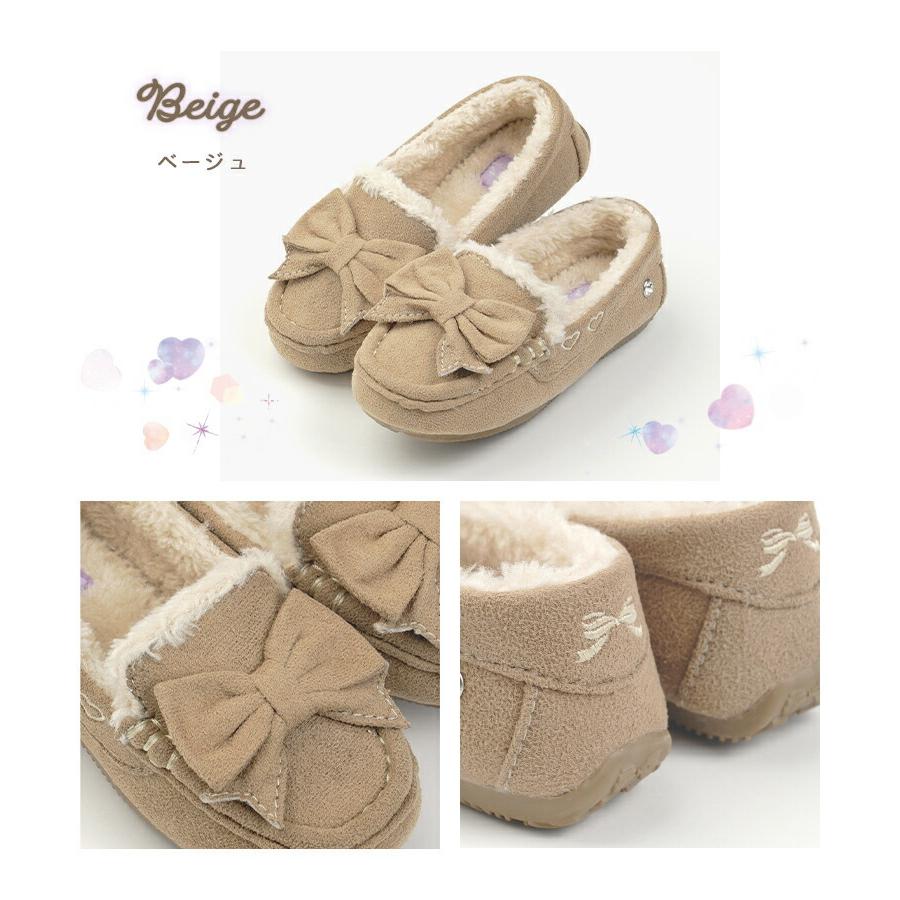 モカシン モカシンシューズ キッズ 子供靴 女子 リボン ファー ボア 17cm 18cm 19cm 20cm 21cm 22cm [ スリッポン モコモコ 子供 こども 撥水 防寒 ]｜momi｜15