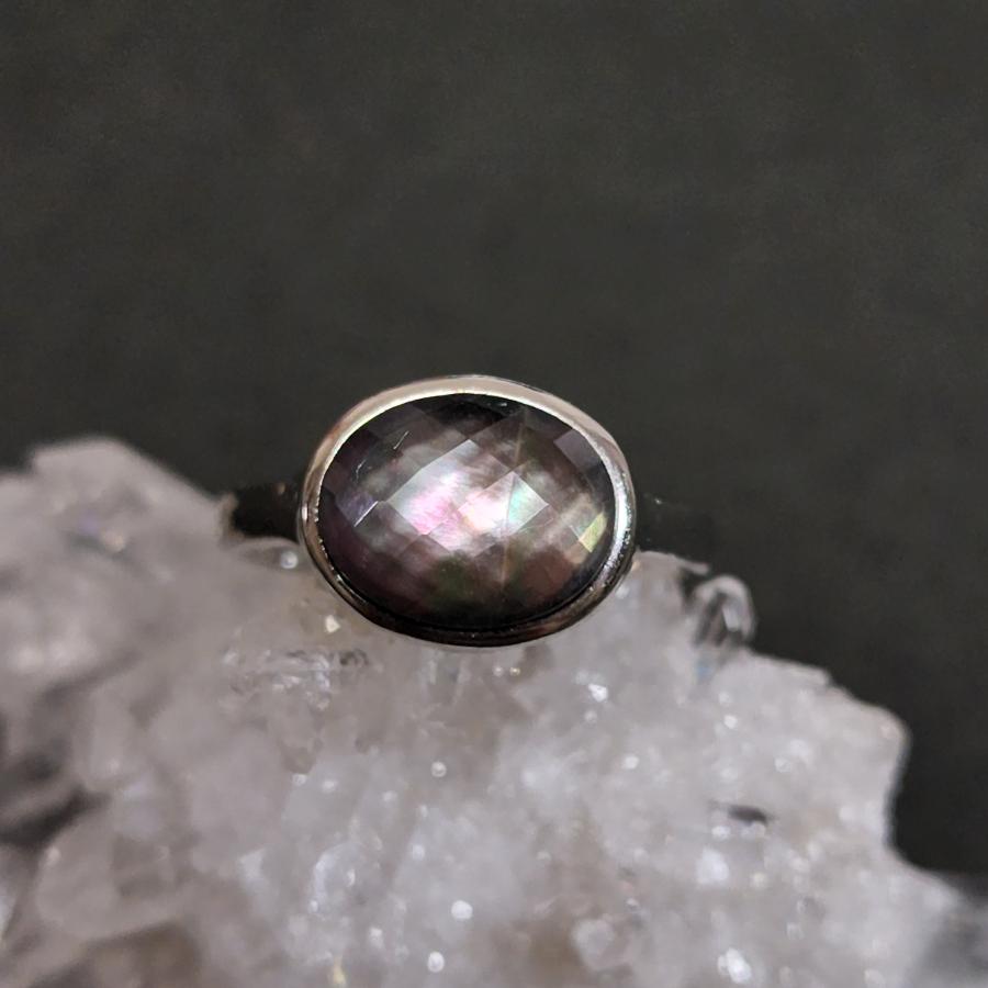 黒蝶貝×天然水晶 リング シルバー925 天然石アクセサリー 天然石リング 