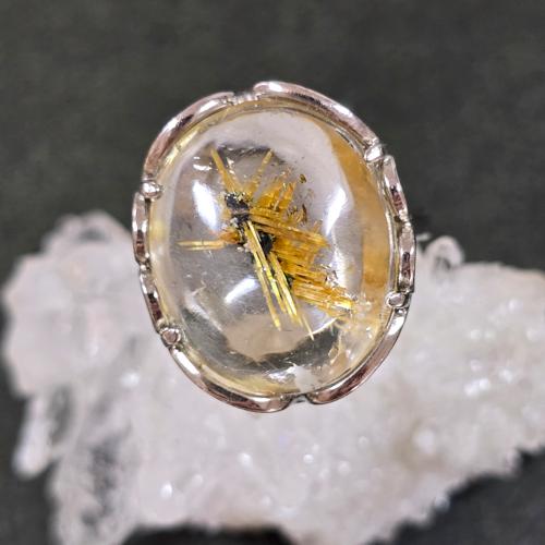 スターバーストヘマタイトインタイチンフラワールチルクォーツ　リング　指輪 スターバーストヘマタイトインタイチンフラワールチルクォーツ