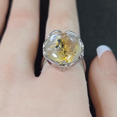 スターバーストヘマタイトインタイチンフラワールチルクォーツ　リング　指輪 スターバーストヘマタイトインタイチンフラワールチルクォーツ