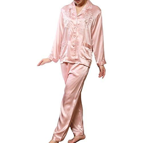 ファッションデザイナー ローズピンク L 花柄刺繍 絹１００ 前開き 長袖 レディース シルクパジャマ Yumekairo ユメカイロウ ルームウェア 部屋着 Postetelecom Gouv Cg