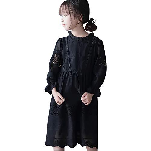 低価格で大人気の 長袖 法事葬式 結婚式 発表会 フォーマル ワンピース 子供 美瑛屋 シフォン 160 ブラック ジュニア 女の子 韓国服 お呼ばれ 刺繍 フリル袖 フリル襟 エレガント ワンピース Www Gatorheatandair Com