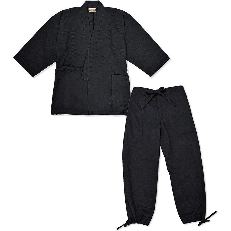 ホットセール 日本製太刺子作務衣 日本製 (3L, 黒) 和粋庵特製巾着付き 着物、浴衣