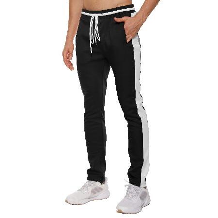 おしゃれに決めようForcord Mens Joggers Slim Fit Track Pants Side Stripe with Pockets for Workout Gym Running Training（Black/White, S