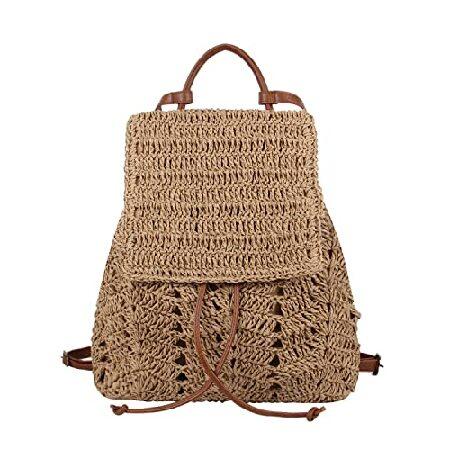 機能性豊に！おしゃれに決めようFreie Liebe W0men W0ven Backpack Purse Summer Large Straw Flap Drawstring Handbags
