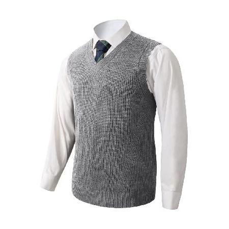 大きくたっておしゃれに決めたいMens V-Neck Knitted Sweater Vest Sleeveless Pull0ver Knitwear L00se Fit Sweater T0ps_Grey_XXX-Large