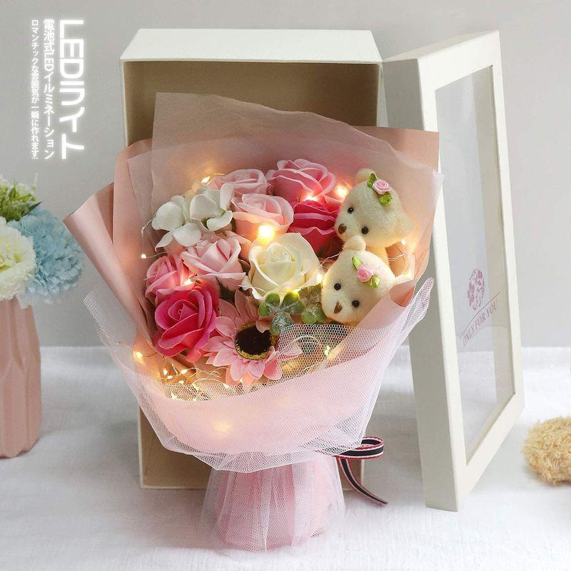 人気激安 Fauhal Ledイルミネーション フラワーソープ ひまわり ぬいぐるみ花束 造花 薔薇 クマ くま束 枯れない花 石鹸花 バラ Heartlandgolfpark Com