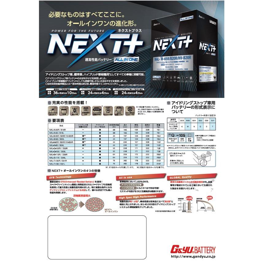 G＆Yuバッテリー M-65 NAL-65B20L (純正M-42、M42）アイドリング