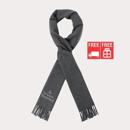 正規取扱店 Westwood Vivienne ヴィヴィアンウエストウッド 新品 正規品 送料無料 バッグ 財布 ヴィヴィアン マフラー グレー メンズマフラー Lambswool Embroidered バッグ