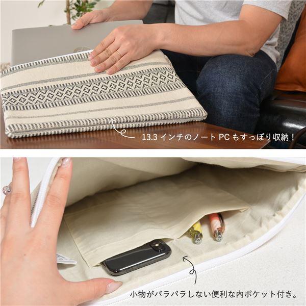 クラッチバッグ 約38×27×8cm ネイビー 洗える インド綿 縁：綿100％ ポケット付き クラック 仕事 ビジネス タブレット ノートPC〔代引不可〕｜momoda｜04