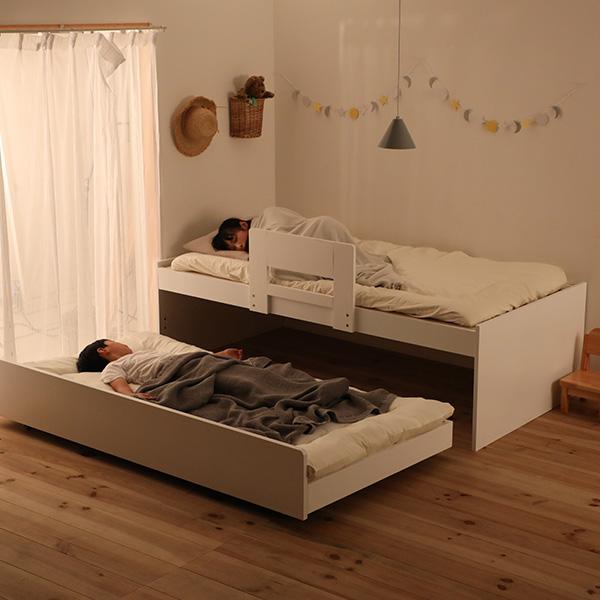 日本アウトレット 親子ベッド すのこベッド 中国製マットレス 2本セット 〔シングル ブラック〕 収納 ペアベッド ベッドフレーム 子供部屋〔代引不可〕