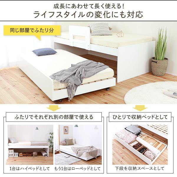 日本アウトレット 親子ベッド すのこベッド 中国製マットレス 2本セット 〔シングル ブラック〕 収納 ペアベッド ベッドフレーム 子供部屋〔代引不可〕