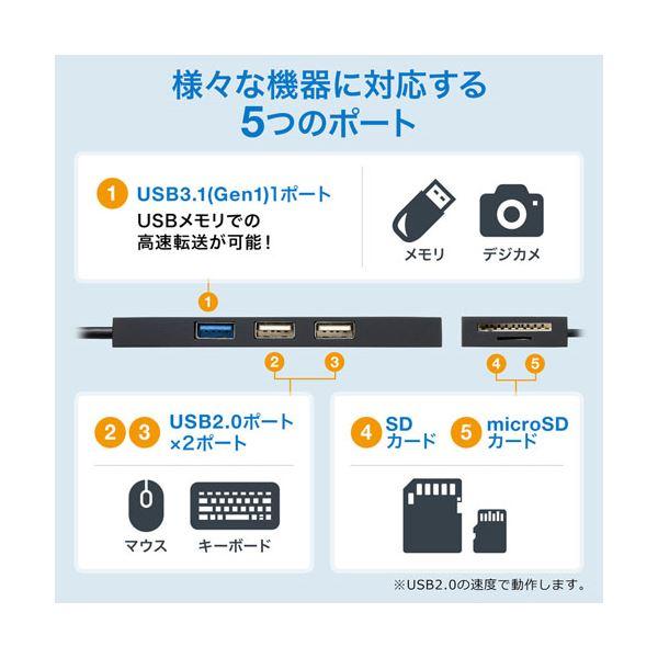 サンワサプライ USB3.1+2.0コンボハブ カードリーダー付き ホワイト USB-3HC316WN｜momoda｜05